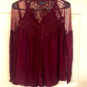 Lace Detailed Button Down Shirt